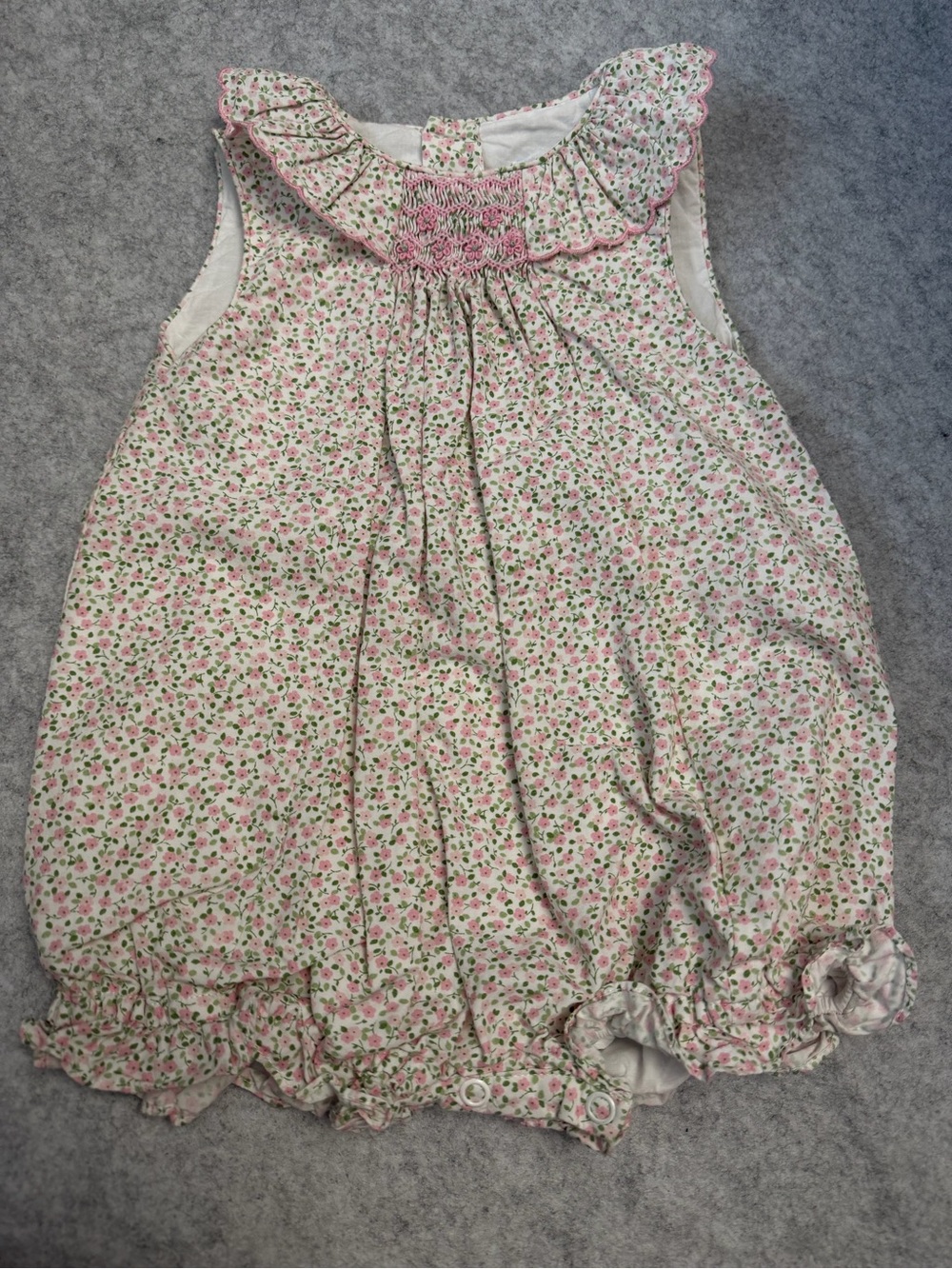 Luli & Me Pink and Green Floral Romper 9m